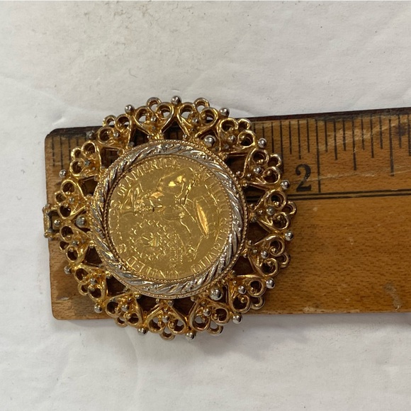 Gold Plated Quarter Pendant Filligree 1976 Bicentennial Patriot Signed Roma - Picture 8 of 8